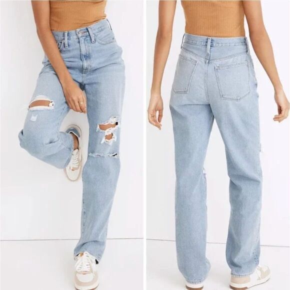 NEW Madewell‎ Baggy Straight Jeans in Earlhurst Wash: Ripped Edition, 25